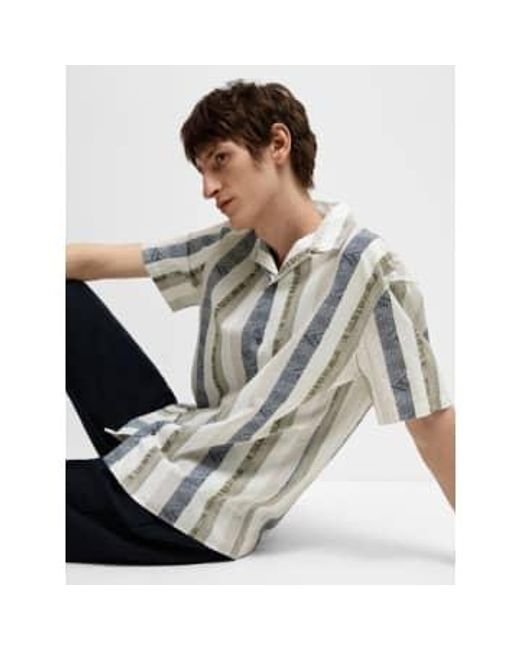SELECTED Multicolor Linen Ss Shirt Egret / Small for men