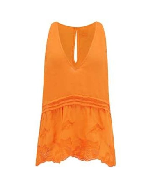 120 Sleeveless Top With Embroidery In Mandarin di 120% Lino in Orange