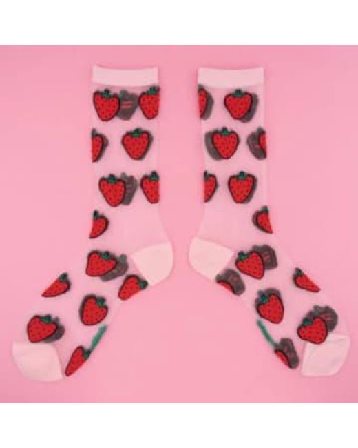 Coucou Suzette Pink Socks Strawberries Unique Size