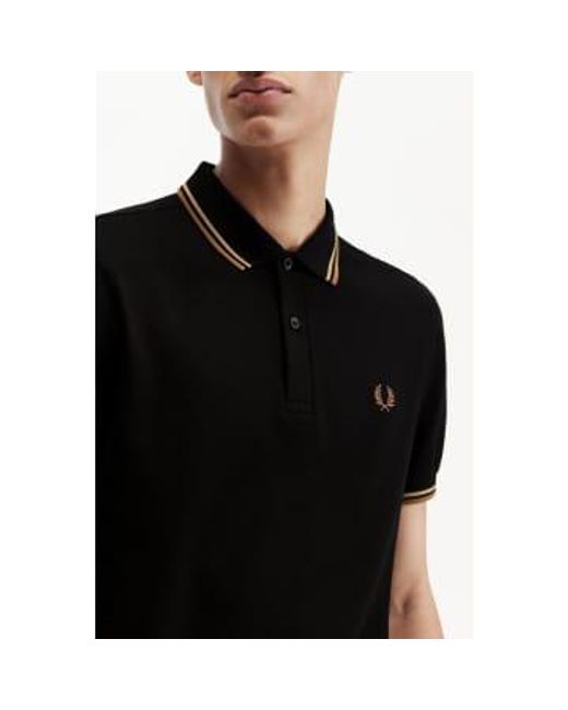 Fred Perry Black Slim Fit Twin Tipped Polo / Warm Stone / Shaded Stone for men