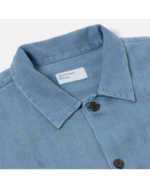 Universal Works Blue Long Sleeved Utility Shirt Herringbone Washed Indigo for men