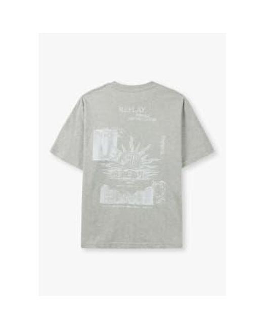 Mens 9Zero1 Back Graphic T Shirt In di Replay in Gray da Uomo