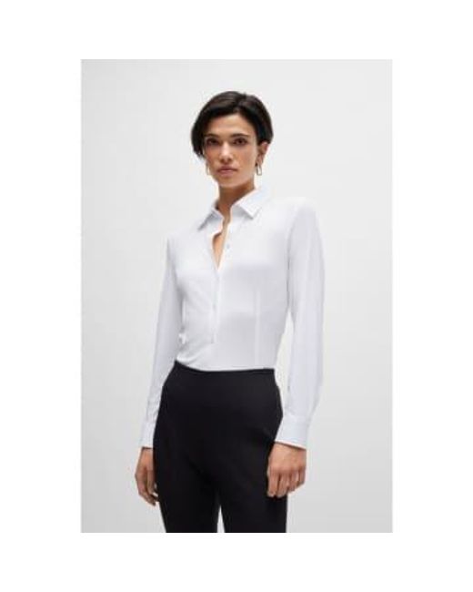 Boss White Boanna Stretch Fitted Shirt Size: 12, Col: 12