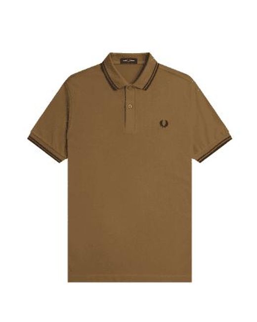 Fred Perry Brown Slim Fit Twin Tipped Polo Shaded Stone, Burnt Tobacco & S for men
