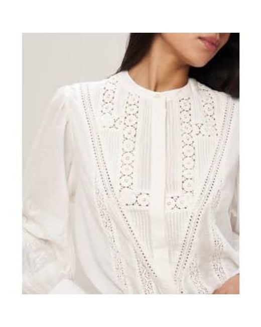Cotton Voile Lace And Embroidered Blouse Off di Hartford in Natural