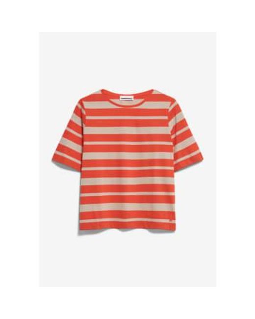 T-shirt finiaa poppy stone block stripes ARMEDANGELS en coloris Red