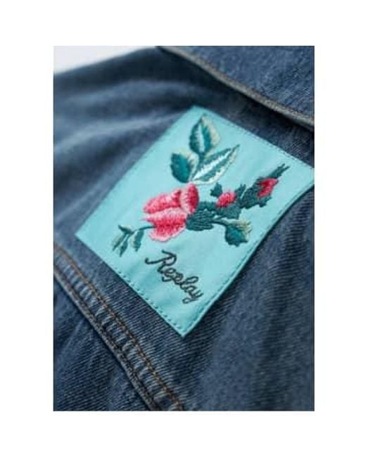 Womens Label Denim Jacket In Medium Blue di Replay