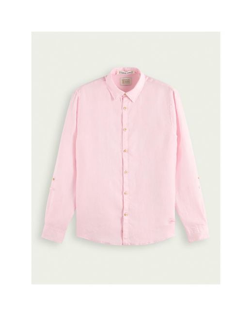 Camisa lino con presillas en las mangas Scotch & Soda de hombre de color Pink