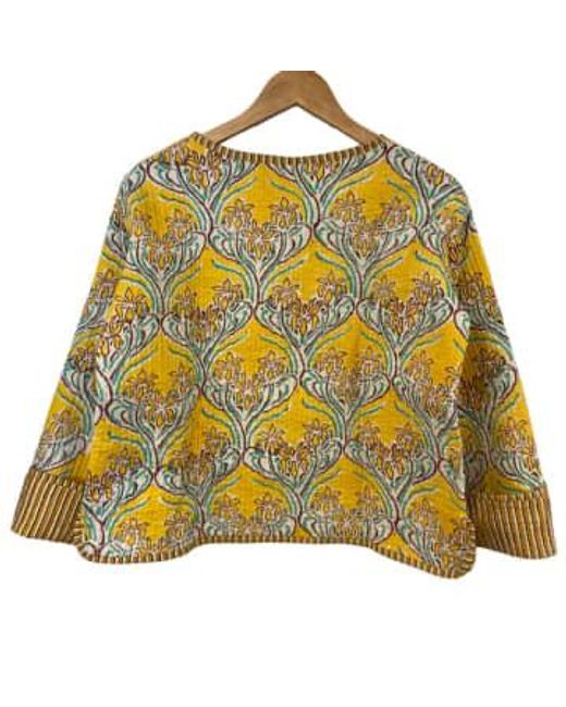 Behotribe  &  Nekewlam Yellow Jacket Cotton Kantha Reversable Block Print Mimosa Extra Large