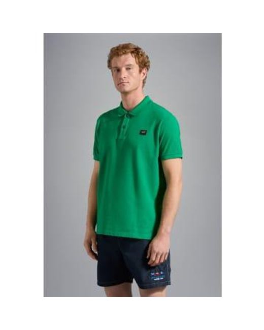 Paul & Shark Green Organic Cotton Piqué Polo With Iconic Badge Small for men