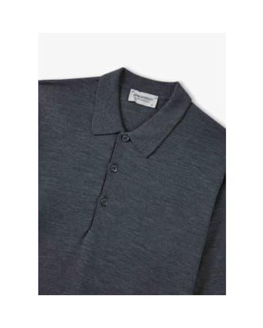 Mens Knitted Belper Long Sleeve Polo Shirt In Charcoal di John Smedley in Gray da Uomo