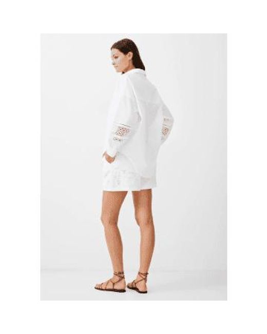 French Connection White Rhodes Embroidered Long Sleeve Popover Shirt M