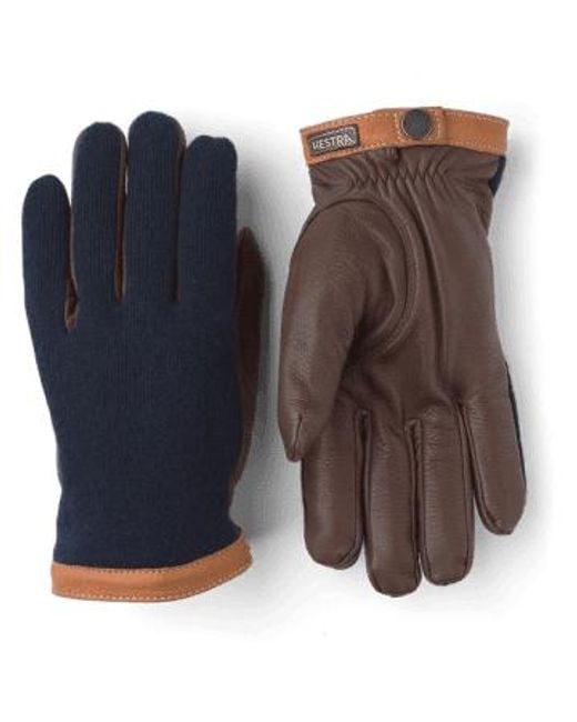 Hestra Blue And Chocolate Deerskin Wool Tricot Gloves for men