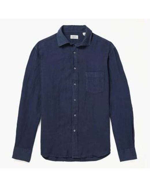 Hartford Blue Linen Paul Pat Shirt for men
