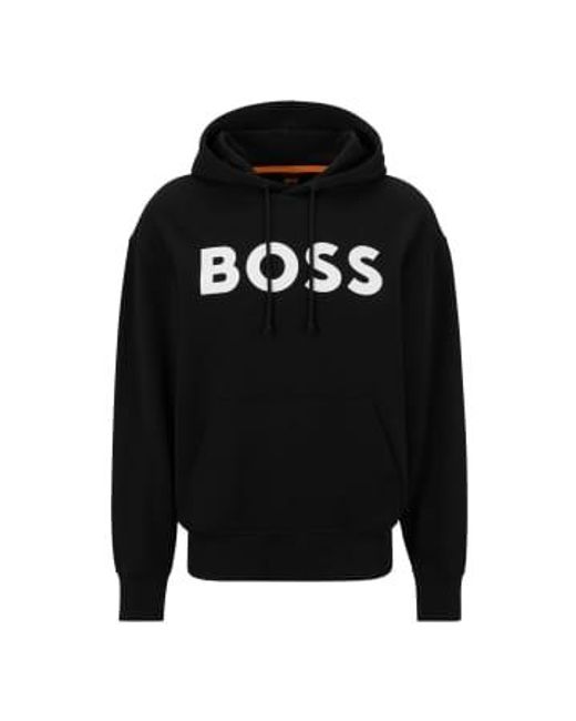 Boss Schwarz -Weiß -Logo -Druck mit Kapuze -Sweatshirt in Black für Herren