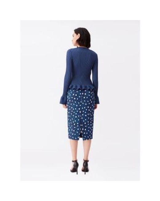 Diane von Furstenberg Blue Navy Kara Spot Print Midi Skirt 10