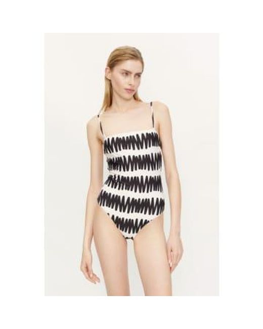 Compañía Fantástica White Summer Vibes Striped Straight Neckline Swimsuit S