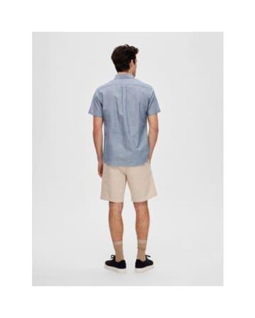 SELECTED Blue Slhslimnew-linen Medium Denim Classic Shirt S for men