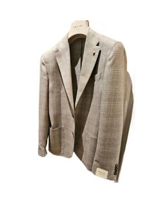 L.b.m. 1911 Brown Light Check Slim Fit Wool And Silk Blend Jacket 42075/1 48 for men