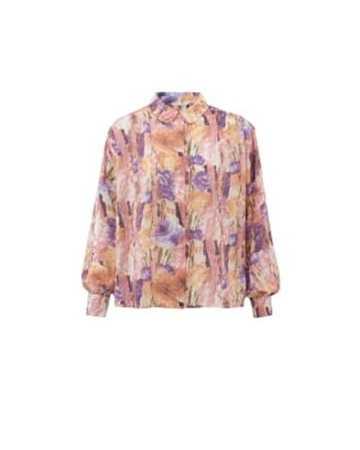 Oversized Blouse With Long Puff Sleeves Buttons Or Flamingo Plume Dessin di Yaya in Pink