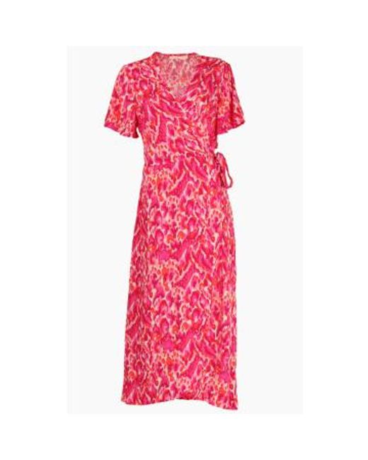 MSH Pink Abstract Print Short Sleeve Dipped Hem Maxi Wrap Dress