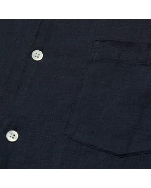 Portuguese Flannel Blue Linen Camp Collar Shirt for men