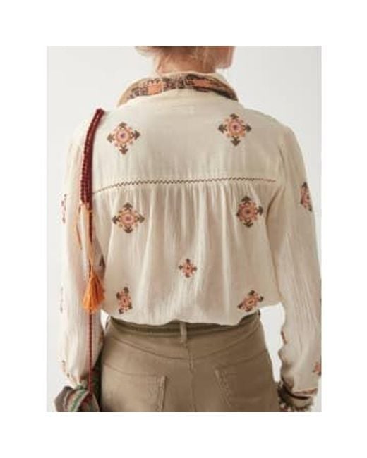 Rombo Embroidered Shirt Ivory di MAISON HOTEL in Brown