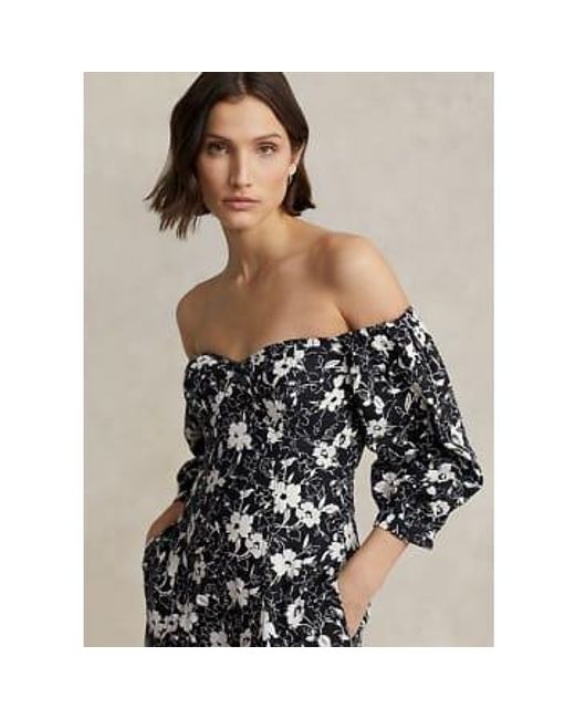Ralph Lauren Black Coloured Floral Off The Shoulder Linen Dress 4