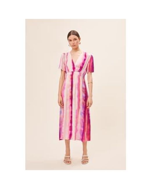 Suncoo Pink Carin Tie And Dye Printed Midi Dress