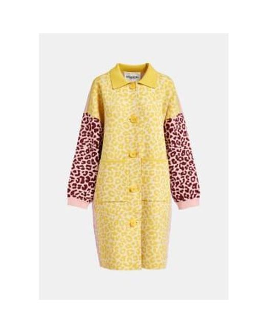Essentiel Antwerp Yellow Foon Multicolour Jacquard Knitted Coat Small