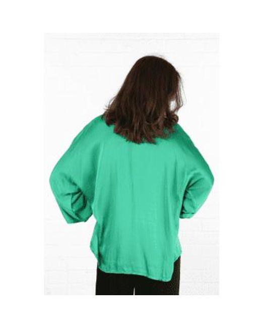MSH Green Oversized Button Down Silk Textured Blouse