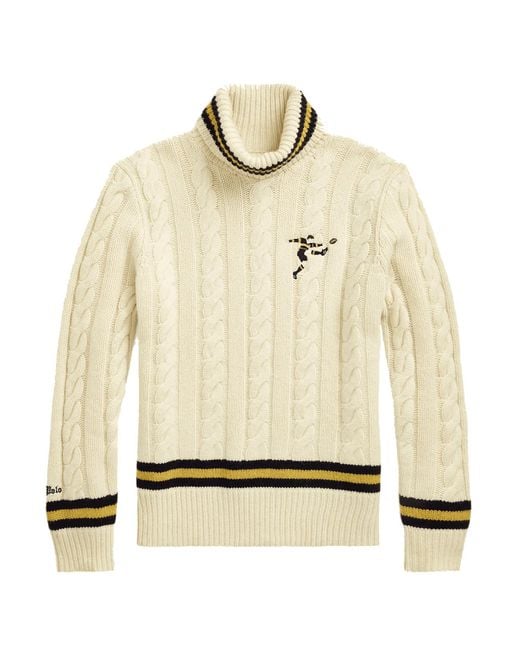 Polo Ralph Lauren Natural Cable Knit Blend Turtleneck Sweater Cream Xl for men