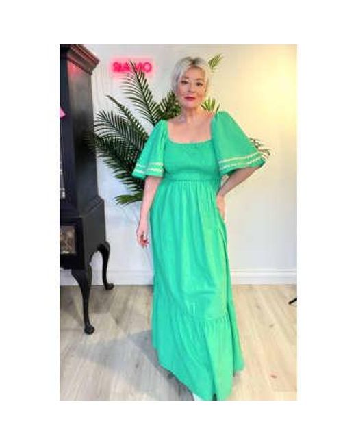 Miss Shorthair LTD Green Cotton Shirred Maxi Dress Large 18