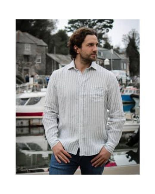 Hartford Gray Striped Linen Shirt for men