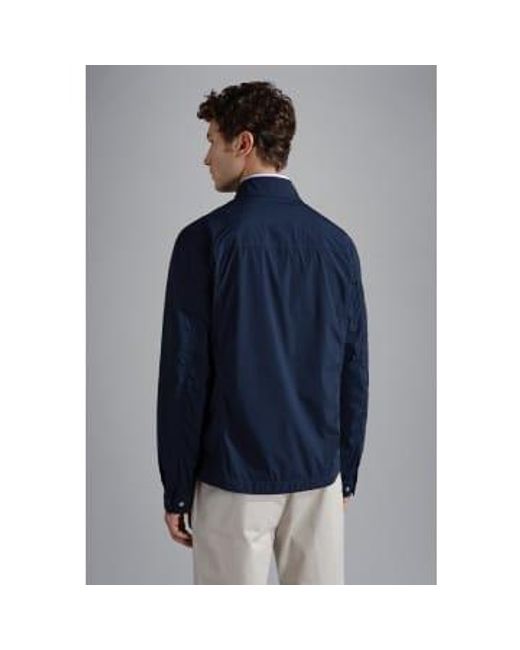 Paul & Shark Blue Garment Dyed Stretch Econyl® Nylon Shacket Small for men