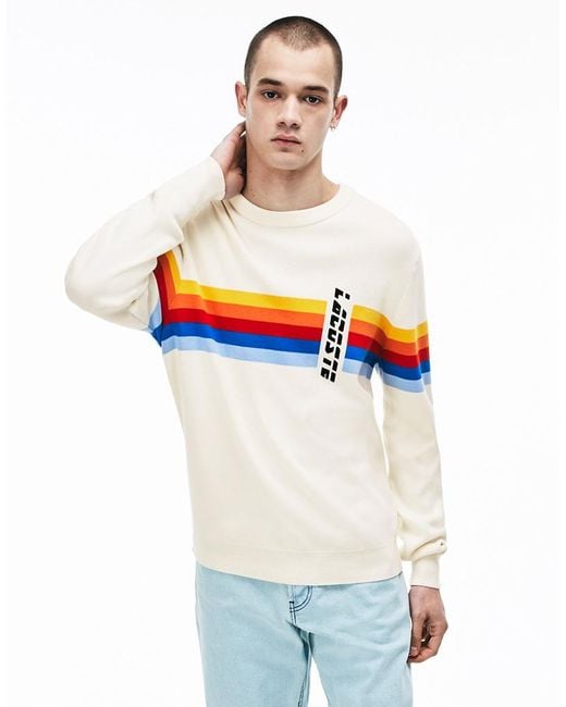 Lacoste White Regenbogen Streifen Cotton Live Sweater
