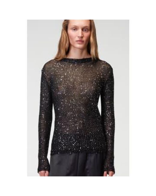 Knit Long Sleeve Round Neck Sweater di Roberto Collina in Black
