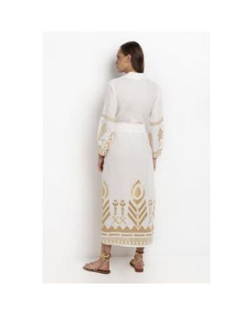Greek Archaic Kori White Feathers Belted Long Kaftan Dress Col: Gold Size S