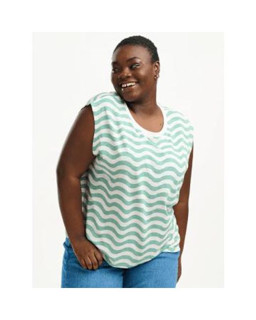 Sugarhill Blue Chrissy Relaxed Tank T-shirt Wavy Stripes 14