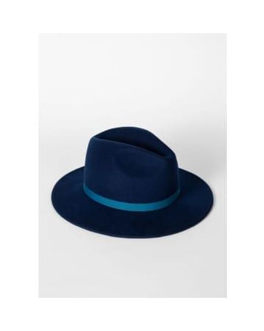 Paul Smith Blue Navy Fedora Hat With Cobalt Band Medium