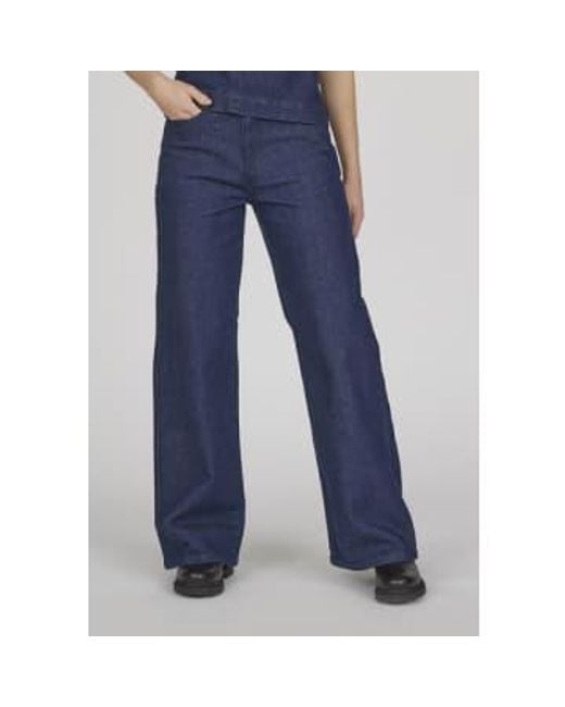Sisters Point Blue Owi Wide Leg Jeans Unwashed Xs