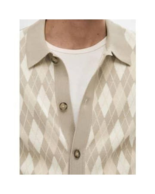 Argyle Knitted Cardigan Polo di SELECTED in Natural da Uomo