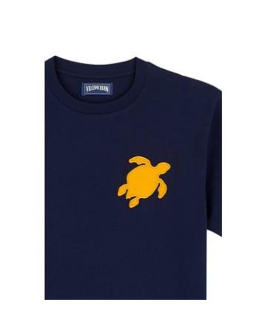 Portisol Cotton T Shirt With Turtle Patch In Blue Ptsc4P86 390 di Vilebrequin da Uomo