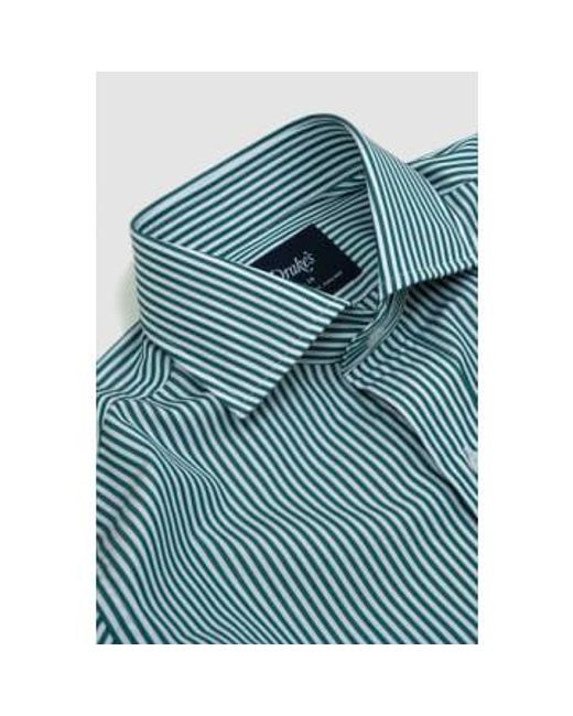 Drake's Blue Bengal Stripe Spread Collar Poplin Shirt /white M for men