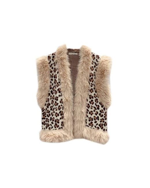 By Clara Natural Elea Knitted Leopard Gilet