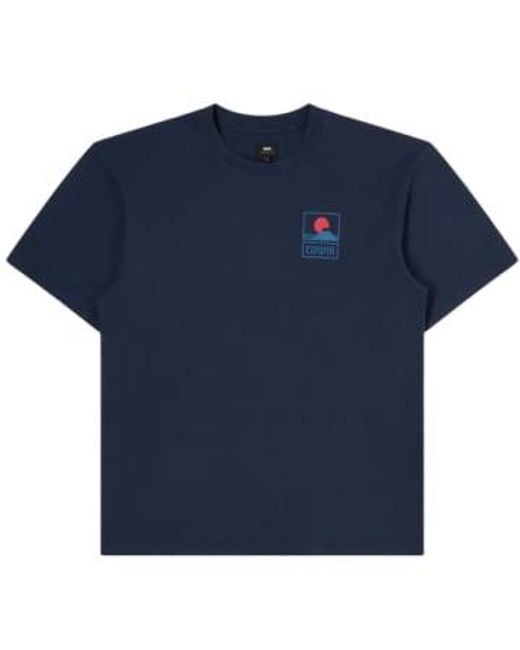 Edwin Blue Sunset On Mt Fuji T-shirt Navy Blazer Garment Washed S
