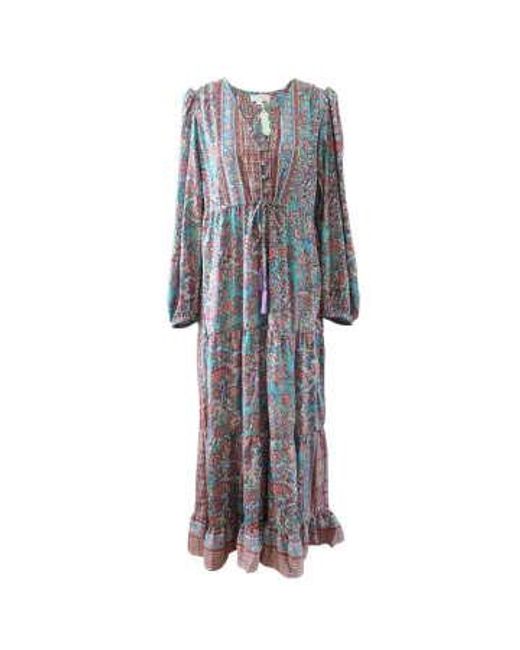 Powell Craft Gray 'demi' & Blue Floral Paisley Maxi Dress One Size