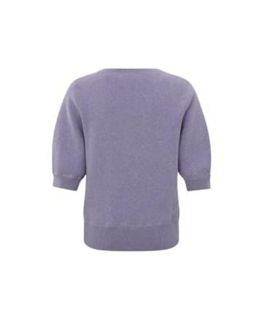 Sweater suave con cuello en v y mangas media largas Yaya de color Purple