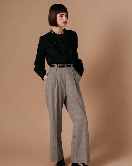 Grace & Mila Gray Check Wide Leg Trousers