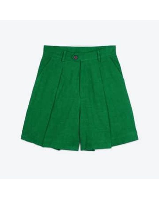 Lowie Green Linen Viscose Emerald Pleat Shorts S